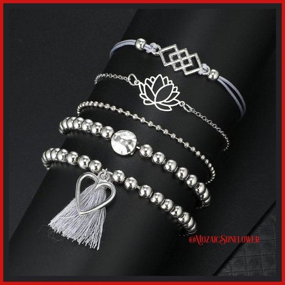 5 Piece Silver and Grey Color Bracelet Set BOUTIQUE Silver Milo - Picture 2 of 4